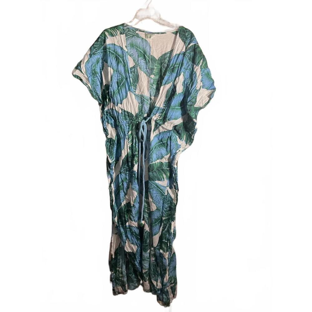 True Destinations Tropical Print Kaftan Dress with Tie Large - Picture 2 of 10